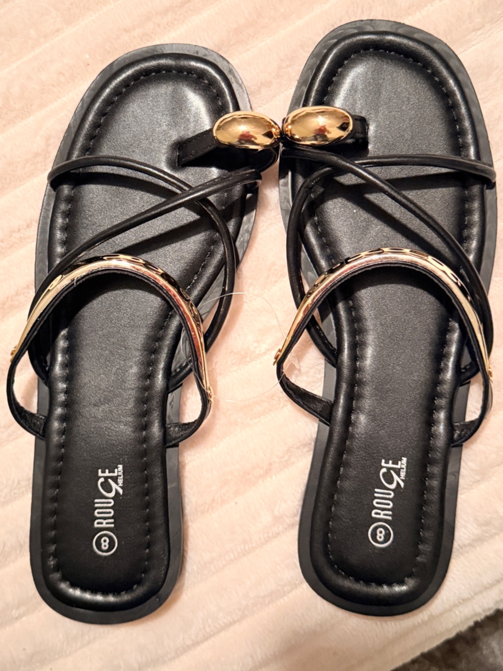 Rouge Helium Black Sandal with Gold Accents